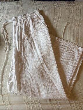Women’s Lightweight White Drawstring Linen Pants 100% Cotton